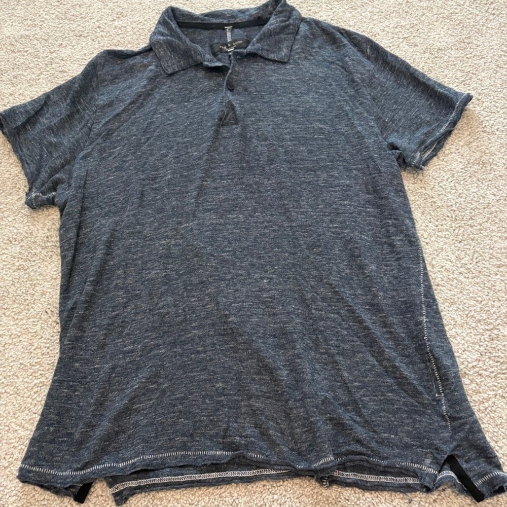 Rag & Bone 100% Linen Polo Mens M Blue Lightweight Beach Vacation Casual